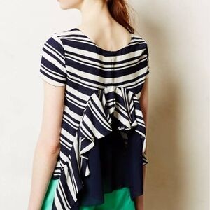 Maeve Anthropologie Women’s Blue and White Striped Apropos Oversized Blouse Tee